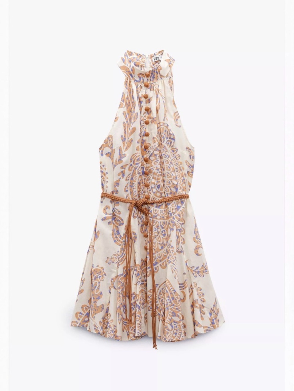 Zara Cream Paisley Halter Dress with Tan Accents